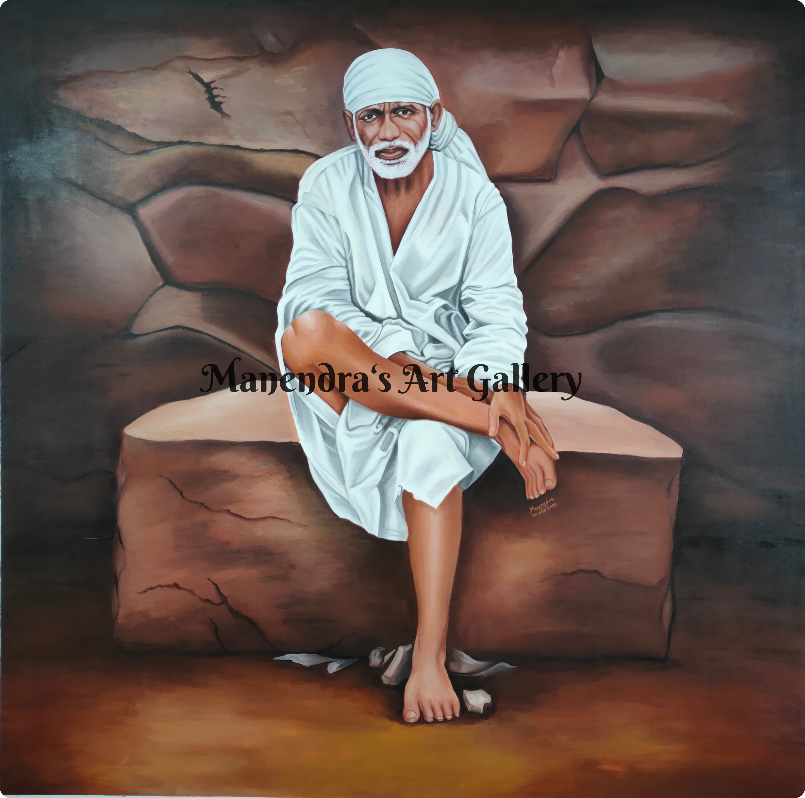 sai baba oil painting